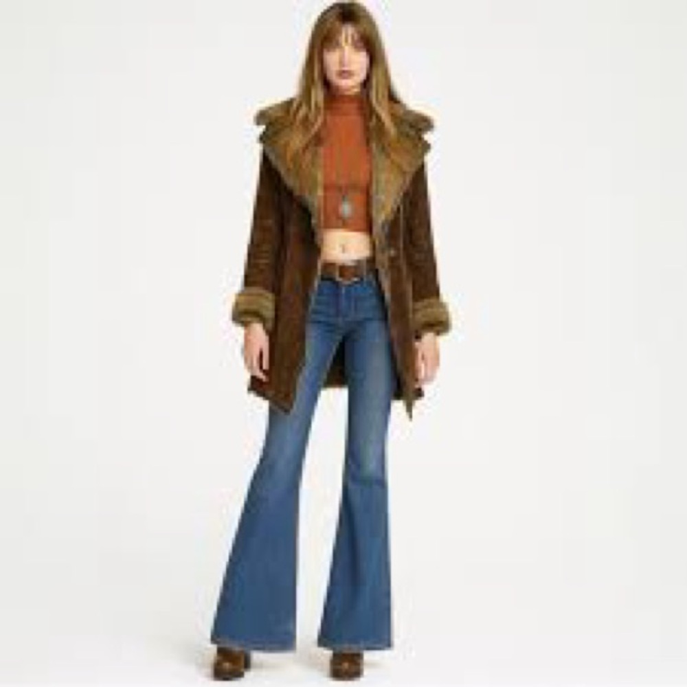 Vintage Suede Coat Penny‎ Lane Brown Faux Fur lined Leather pockets belt 14 L XL